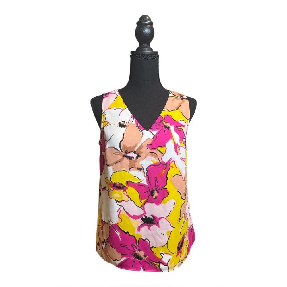 Nine West Women's‎ Adaptive V-Neck Shell Floral Sleeveless Colorful Top, Size XS